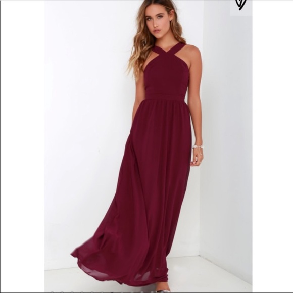 Lulus Dresses & Skirts - Lulu’s burgundy air of romance long gown chiffon maxi dress Size small halter